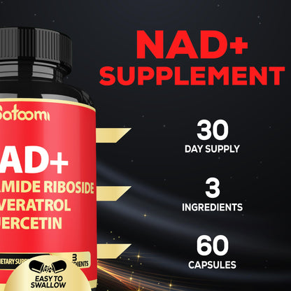 Satoomi NAD Supplement with Nicotinamide Riboside NR, Resveratrol, Quercetin - 60 Count - 30 Days