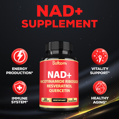 Satoomi NAD Supplement with Nicotinamide Riboside NR, Resveratrol, Quercetin - 60 Count - 30 Days