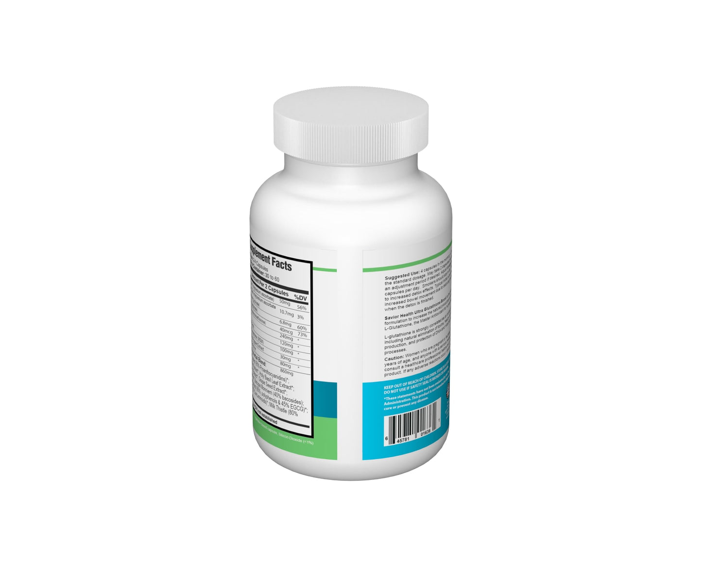 Savior Health Ultra Glutathione Boost – L-Glutathione Supplement with Herbal Extracts, 790mg, 120 Veggie Capsules (Gluten-Free)