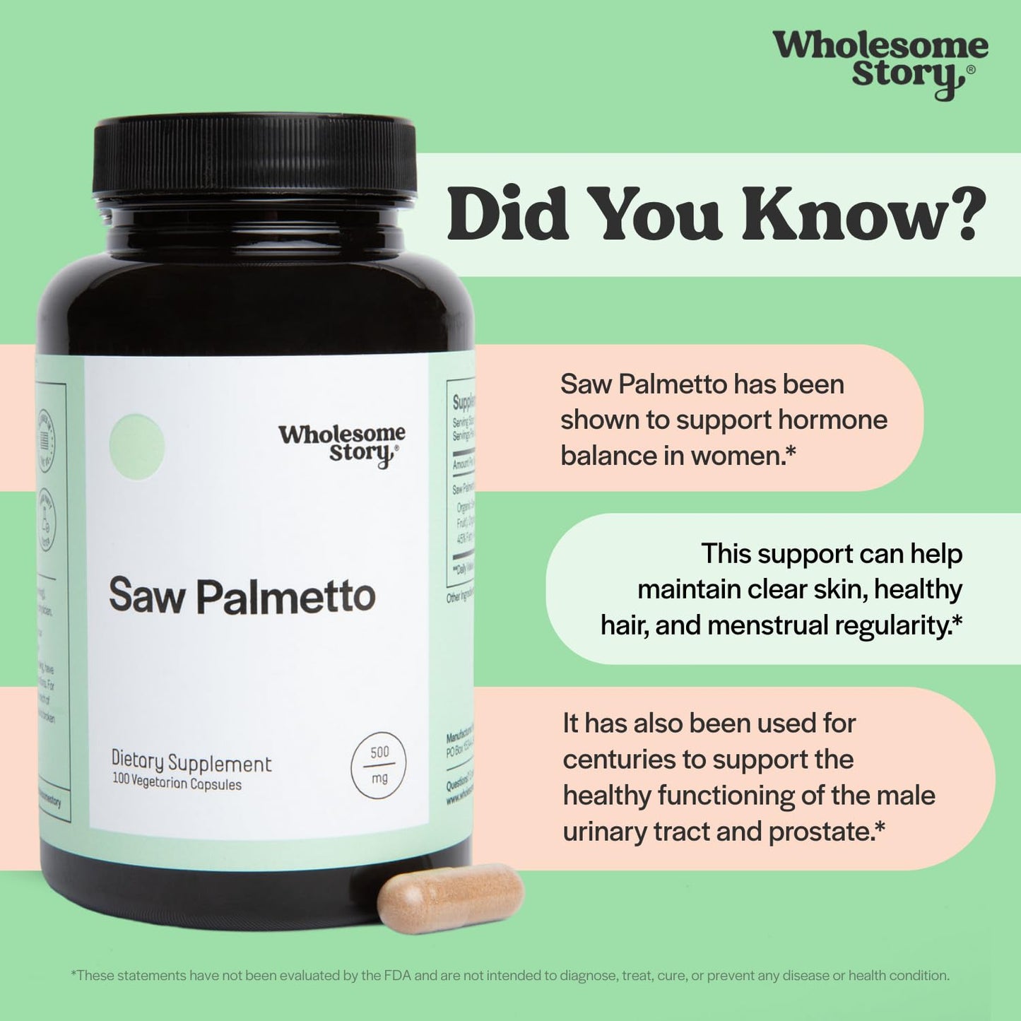 Saw Palmetto 500mg Capsules | Hormonal Balance, Urinary Health & Hair Support | 100 Day Supply