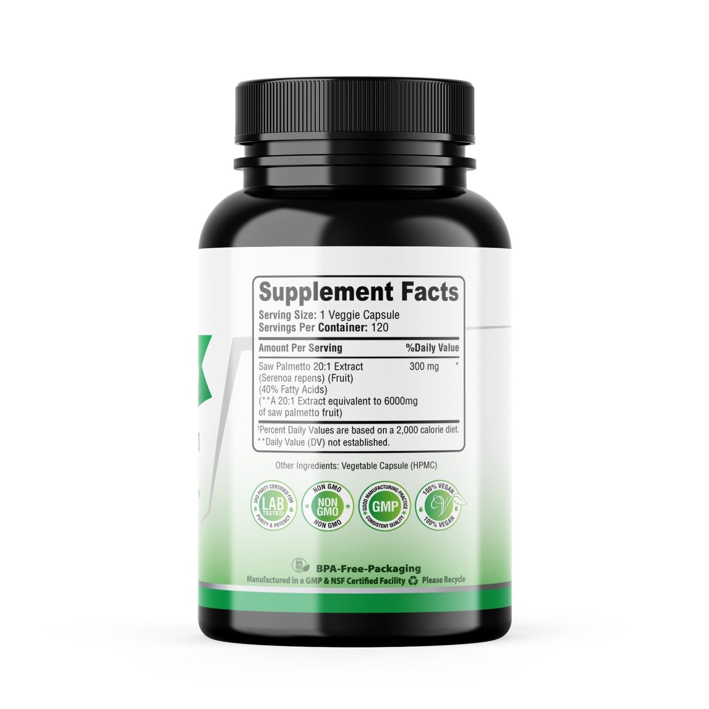 Saw Palmetto 20:1 Extract — 40% Fatty Acids | 120 Vegan Capsules | 4-Month Supply | Non-GMO | Made in USA