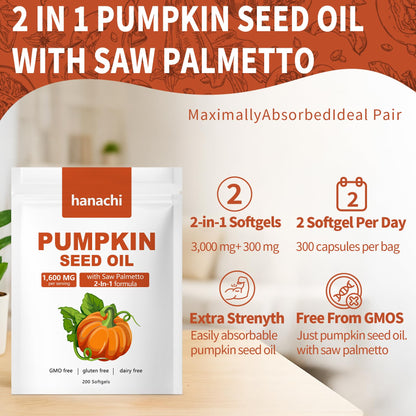 Shwfhi Ovela Pumpkin Seed Oil Capsules for Hair Growth – 2 in 1 Formula with Saw Palmetto | Non-GMO, Gluten Free | 200 Softgels