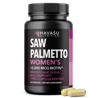 Saw Palmetto for Women with Biotin 5000mcg | DHT Blocker for Hair, Skin & Nails