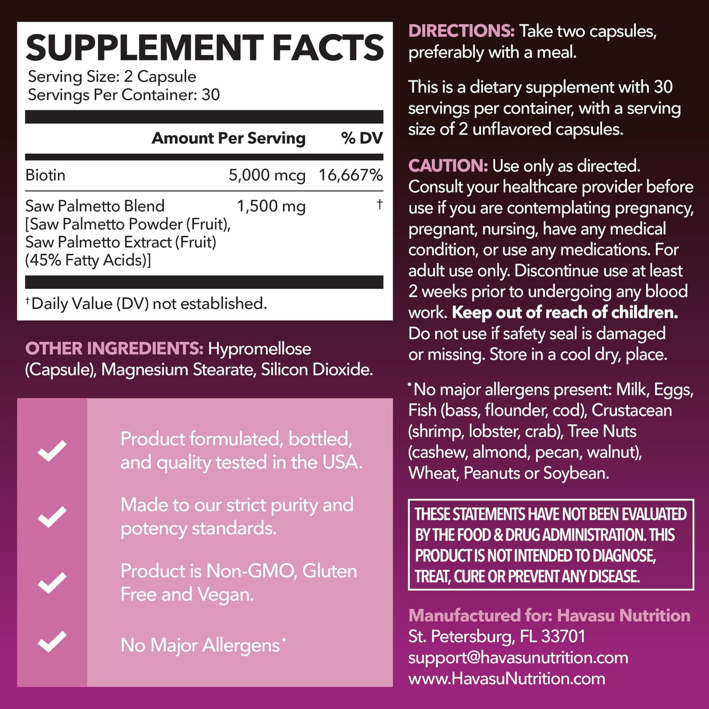 Saw Palmetto for Women with Biotin 5000mcg | DHT Blocker for Hair, Skin & Nails
