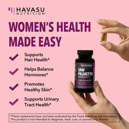 Saw Palmetto for Women with Biotin 5000mcg | DHT Blocker for Hair, Skin & Nails