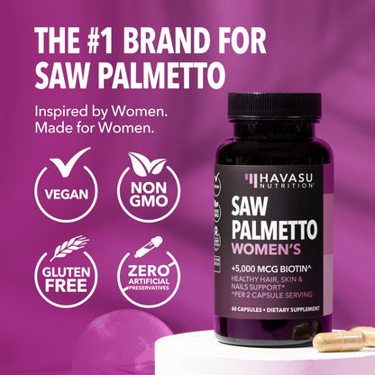 Saw Palmetto for Women with Biotin 5000mcg | DHT Blocker for Hair, Skin & Nails