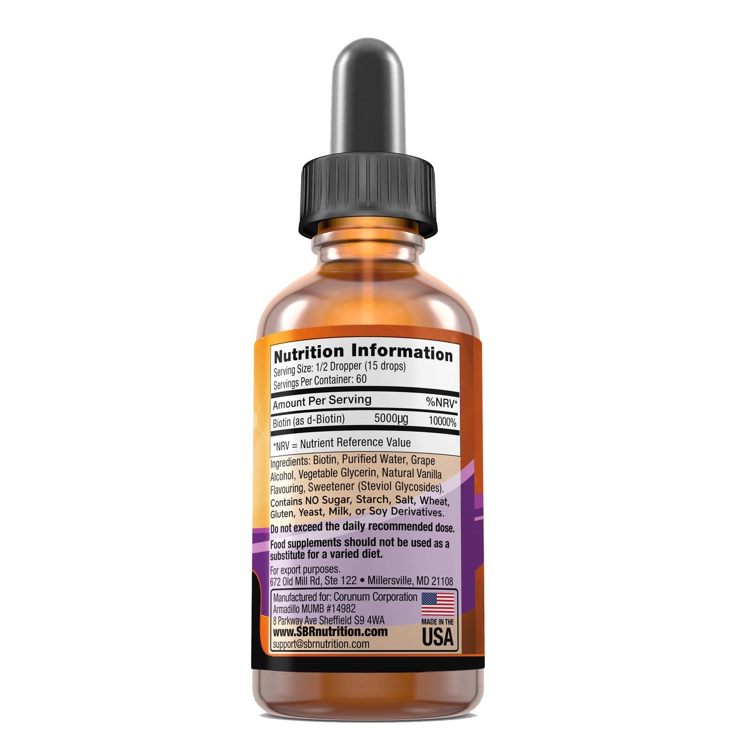 Biotin Liquid Drops by SBR Nutrition – 5000mcg/Serving, Vanilla, 60 Servings