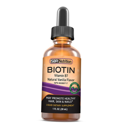 Biotin Liquid Drops by SBR Nutrition – 5000mcg/Serving, Vanilla, 60 Servings