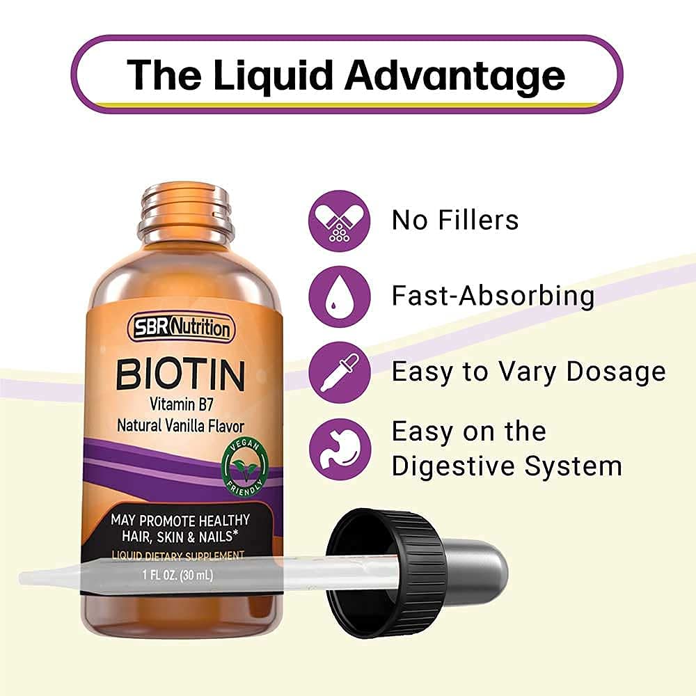 Biotin Liquid Drops by SBR Nutrition – 5000mcg/Serving, Vanilla, 60 Servings