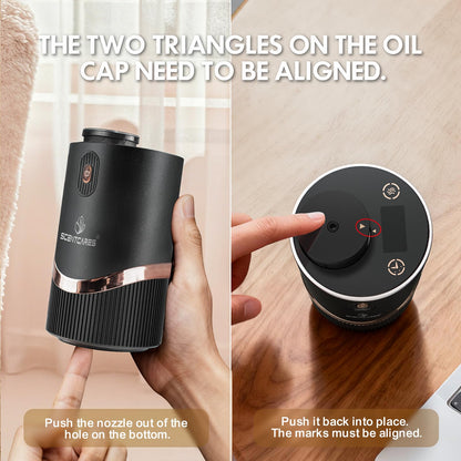 Scentcares Waterless Diffuser — Sentiment Diffuser with Cold-Air Diffusion, 2 Modes, 4 Timers, Rechargeable (Black)