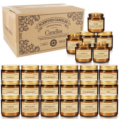 24-Pack Scented Candle Set – Soy Wax, Odor Elimination, Stress Relief Gift