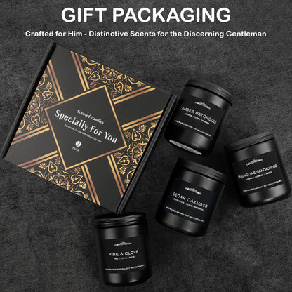 Scented Candle Set for Men - 28 oz, 200 Hour Burn, 4 Pack Soy Candles