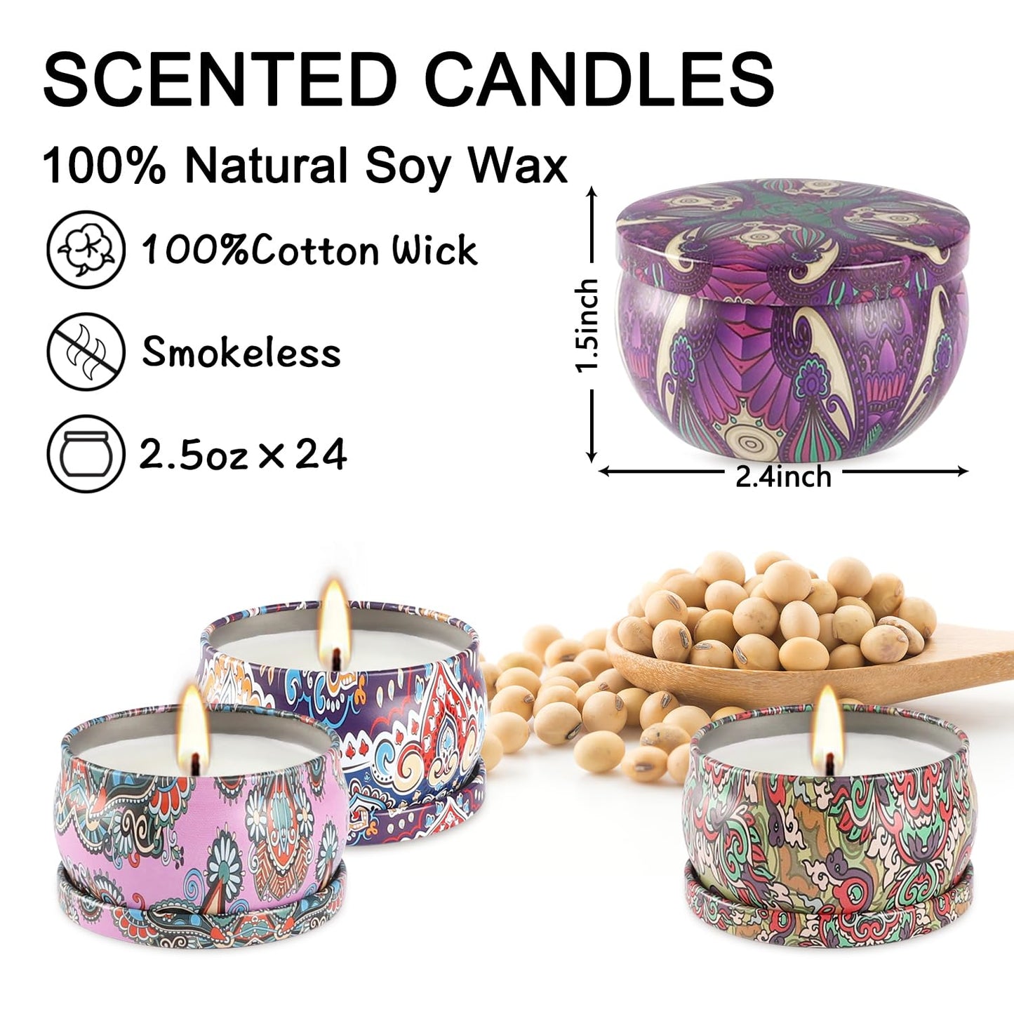 Scented Candles Gift Set – 24-Pack, 2.5 oz Soy Wax Aromatherapy