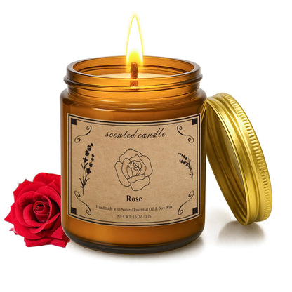 Scented Candles Gift – 16oz Rose Soy Wax Candle, 100 Hour Burn