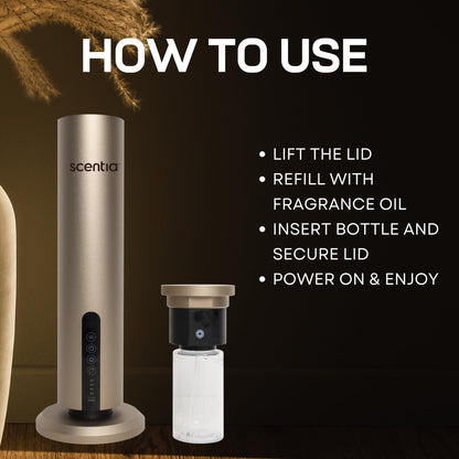 Scentia Max Diffuser – Wireless Waterless Diffuser with App Control | Covers 1500 Sq Ft | Gold
