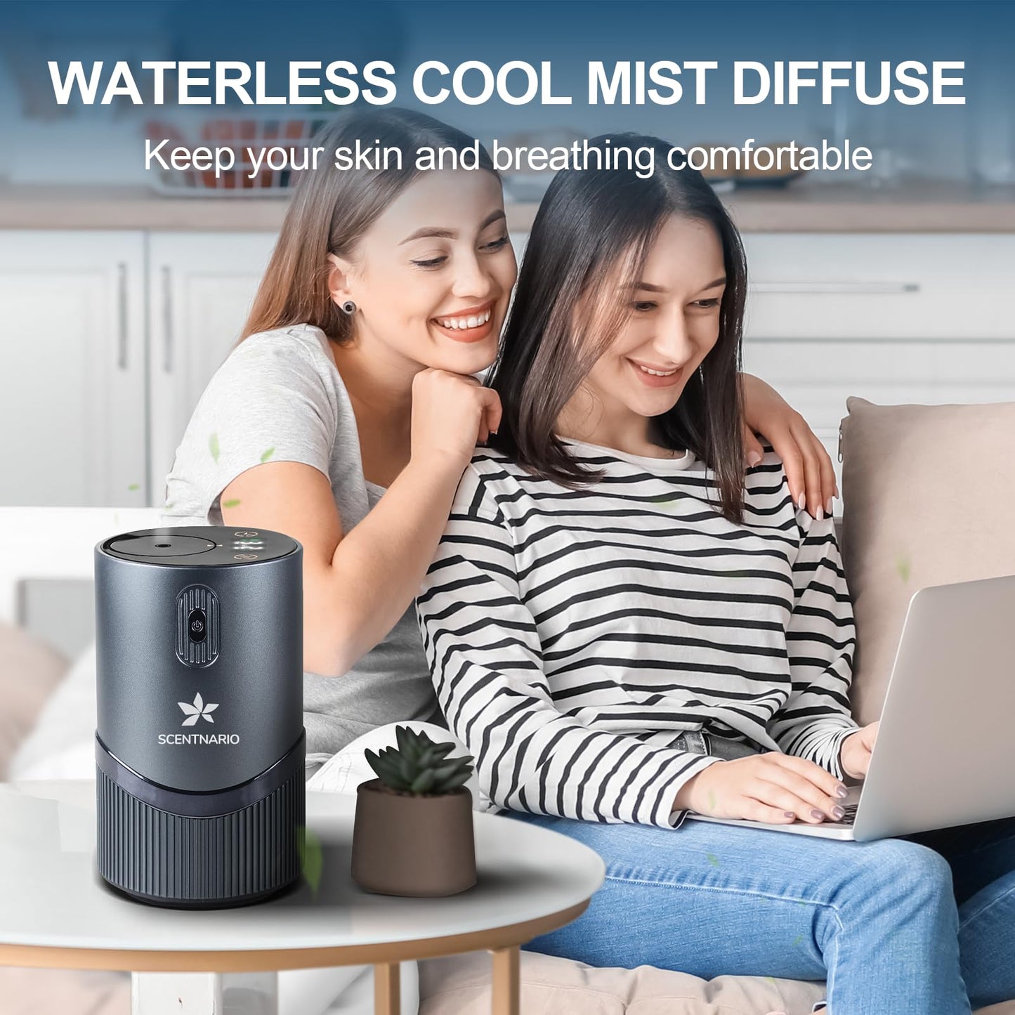 SCENTNARIO Essential Oil Diffuser - Waterless Aluminum Nebulizer, 20ml, 3 Mist Levels, 72h Battery