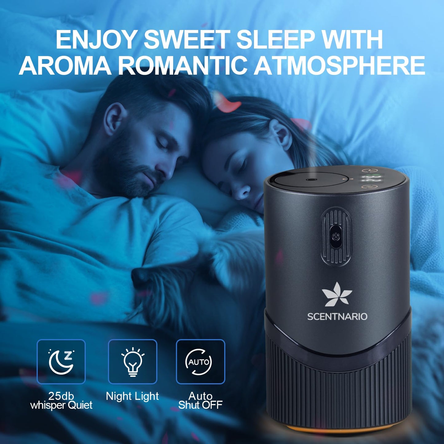 SCENTNARIO Essential Oil Diffuser - Waterless Aluminum Nebulizer, 20ml, 3 Mist Levels, 72h Battery