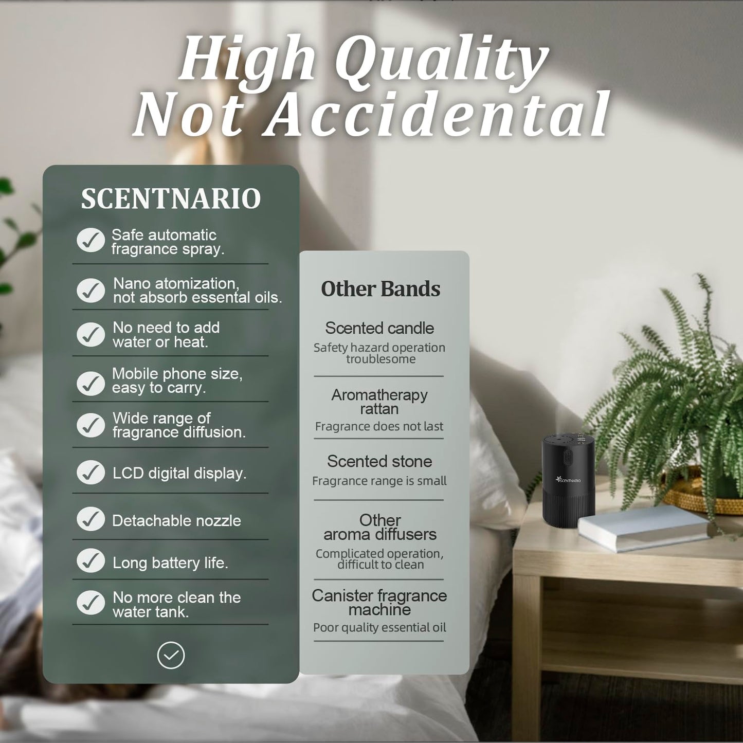 SCENTNARIO Waterless Diffuser | Portable Nebulizing Diffuser for Home & Car, 4 Mist Levels, 72h Battery