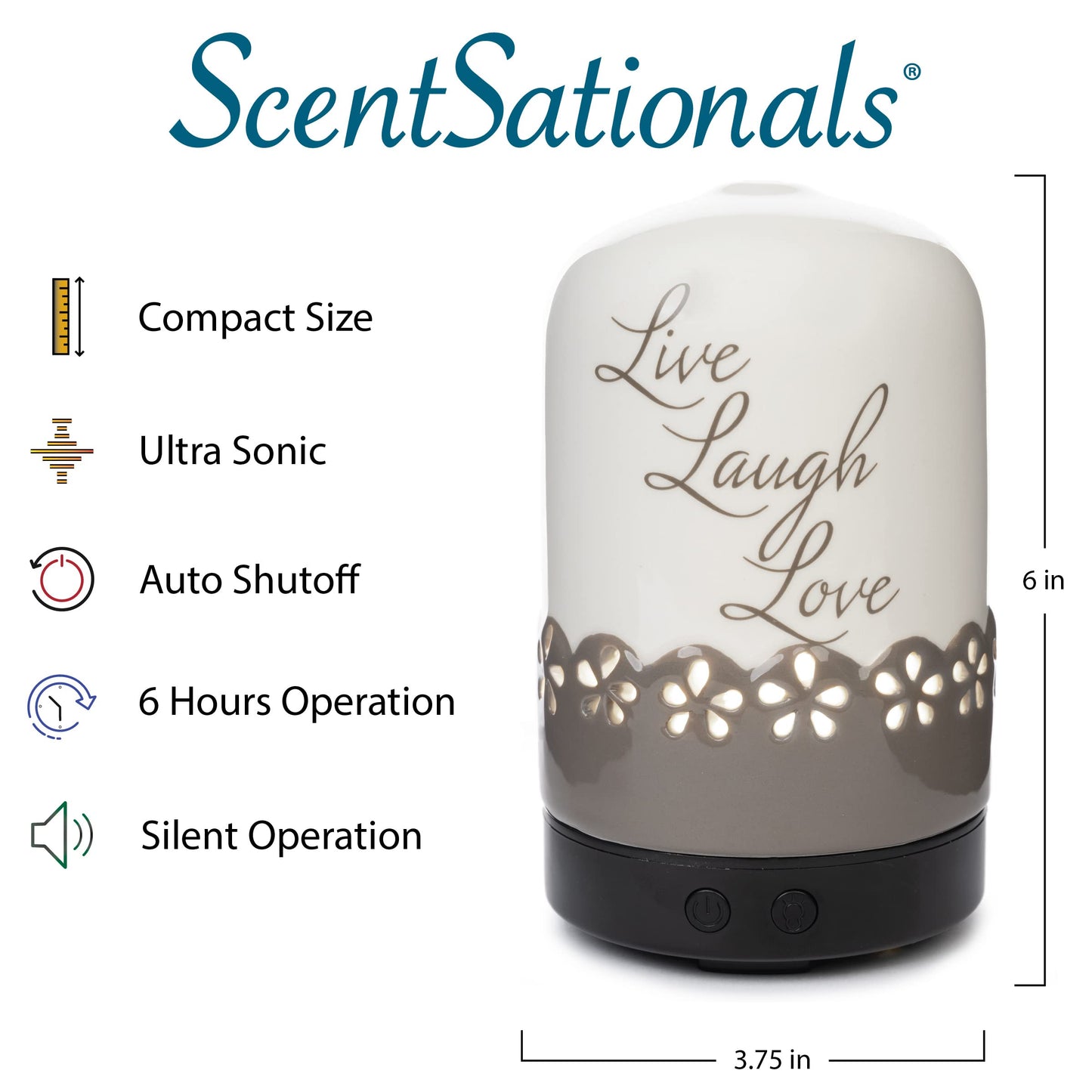 ScentSationals Sentiments Essential Oil Diffuser – Aromatherapy Diffuser for Living Room or Bedroom – Ivory/Tan