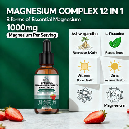 Scibalia Liposomal Magnesium 12-in-1 Liquid Drops | 1000mg, Ashwagandha, L-Theanine, D3 & Zinc