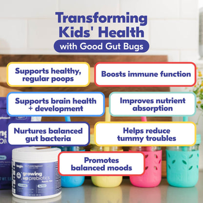 Begin Health Growing Up Prebiotics for Kids — 56-Pack, Unflavored Powder for Digestive Support