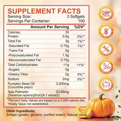 SCOLA Pumpkin Seed Oil Capsules with Saw Palmetto – 3200mg Prostate & Urinary Health (300 Softgels) | Non-GMO, Gluten-Free