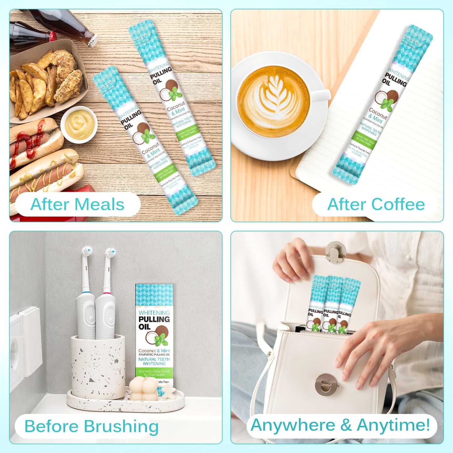 SDJUFEI Coconut Pulling Oil – Mint Mouthwash Travel Sachets (20 Pcs)