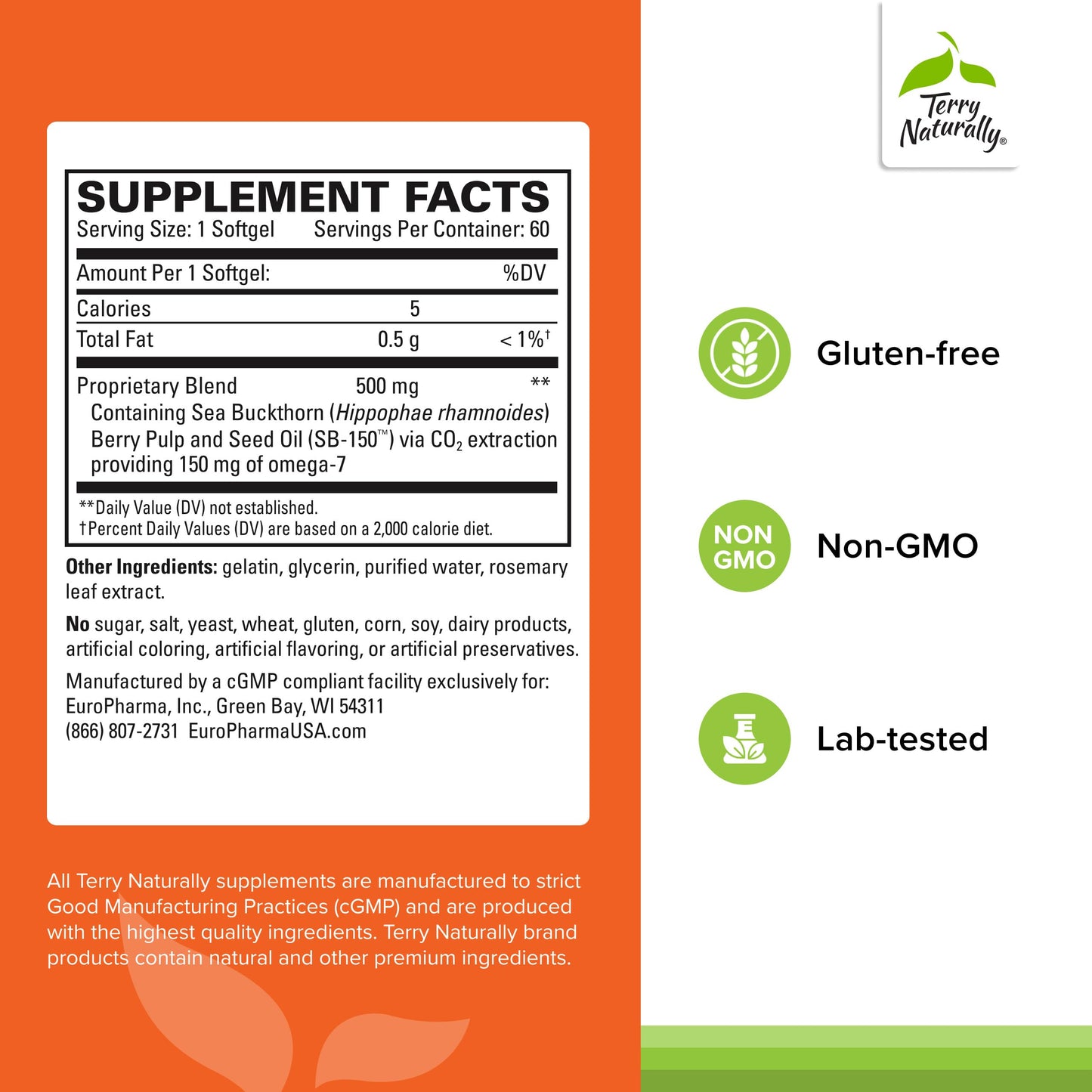 Terry Naturally Omega-7 - Skin Health Support | 60 Softgels