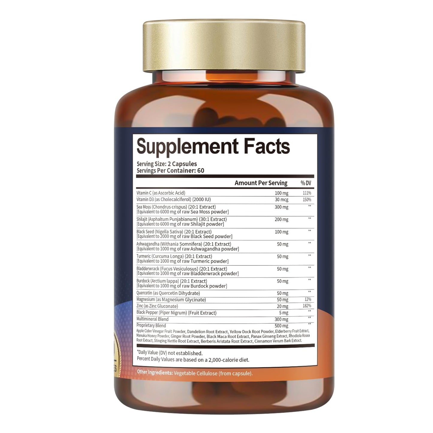 25-in-1 Sea Moss Capsules with Black Seed Oil, Ashwagandha – 120 Vegan Caps