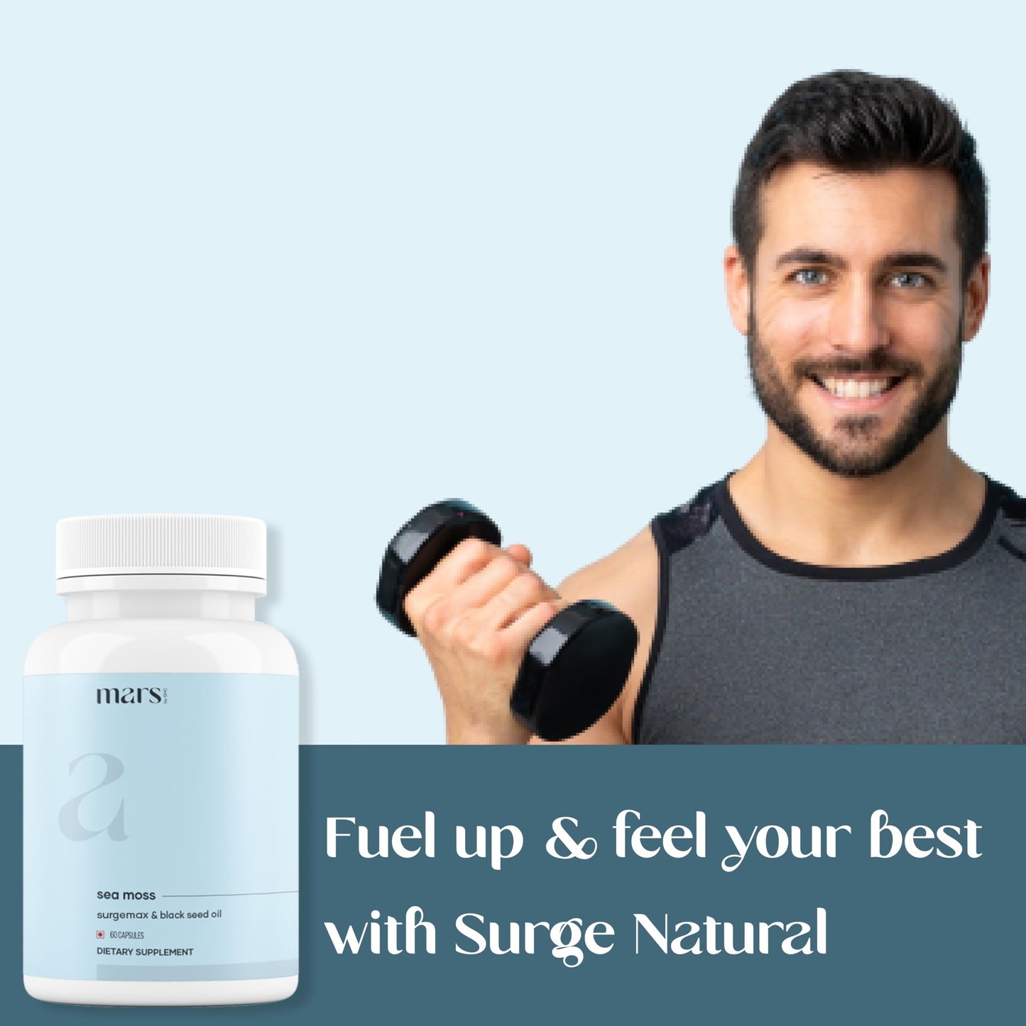 Mars Surge Natural Sea Moss Caps (60N) by GHC – 84 Minerals + Black Seed Oil | Overall Well Being | Pack of 1