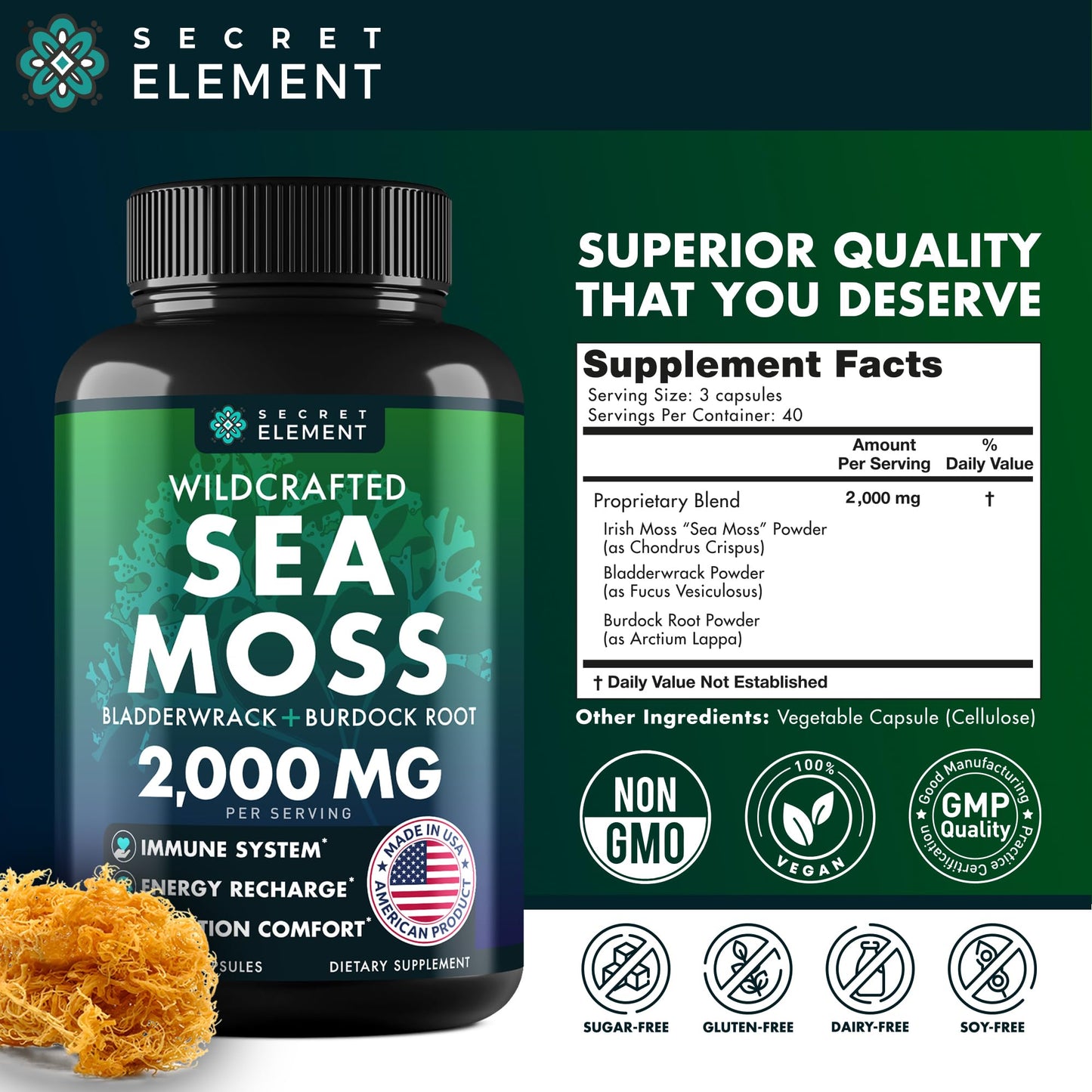 Sea Moss Capsules – Irish Sea Moss with Burdock Root, Bladderwrack & Muira Puama