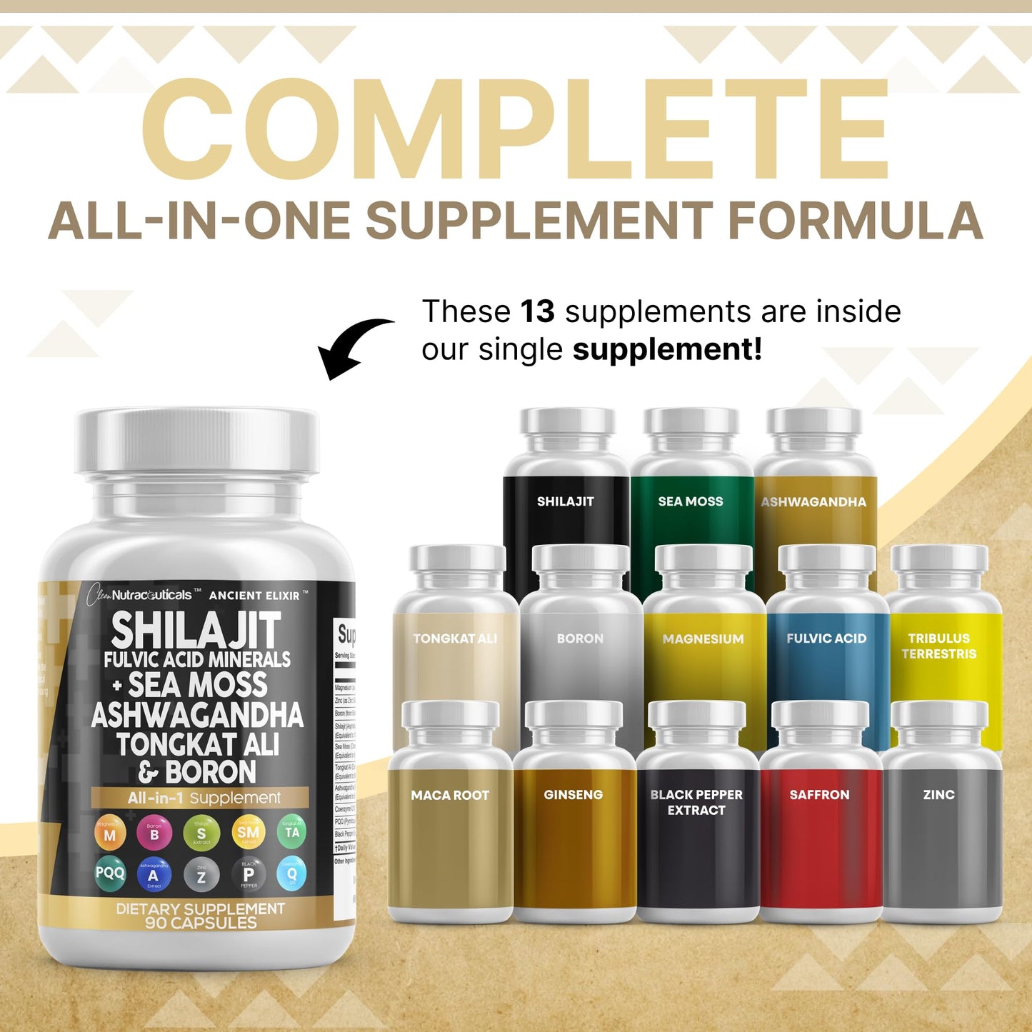 Clean Shilajit for Men with Sea Moss & Tongkat Ali | Fulvic Acid Capsules - 90 Count