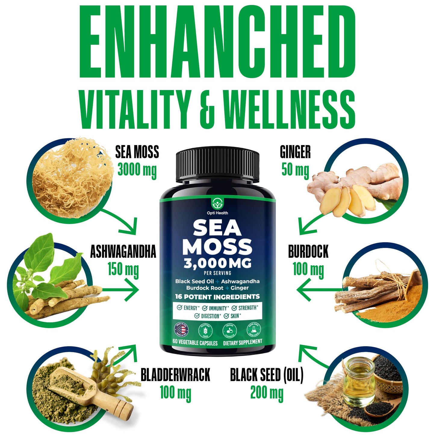 Sea Moss Black Seed Oil Ashwagandha Ginger – All-in-One Irish Sea Moss Capsules