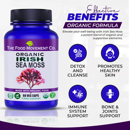 Irish Sea Moss Organic Prebiotic (60 Veg Capsules) – 70+ Trace Minerals