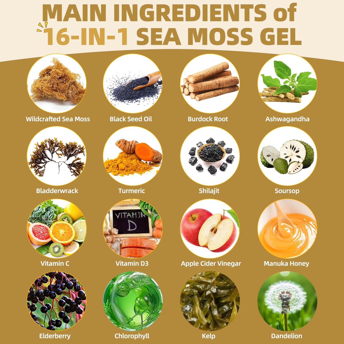 Sea Moss Gel 18.5 oz – 16-in-1 Wildcrafted Irish Seamoss with Black Seed Oil & Ashwagandha