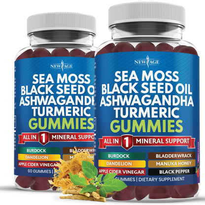 Sea Moss Gummies 10-in-1 - Black Seed, Ashwagandha, Turmeric, ACV & Manuka Honey – Vegan 120 Count