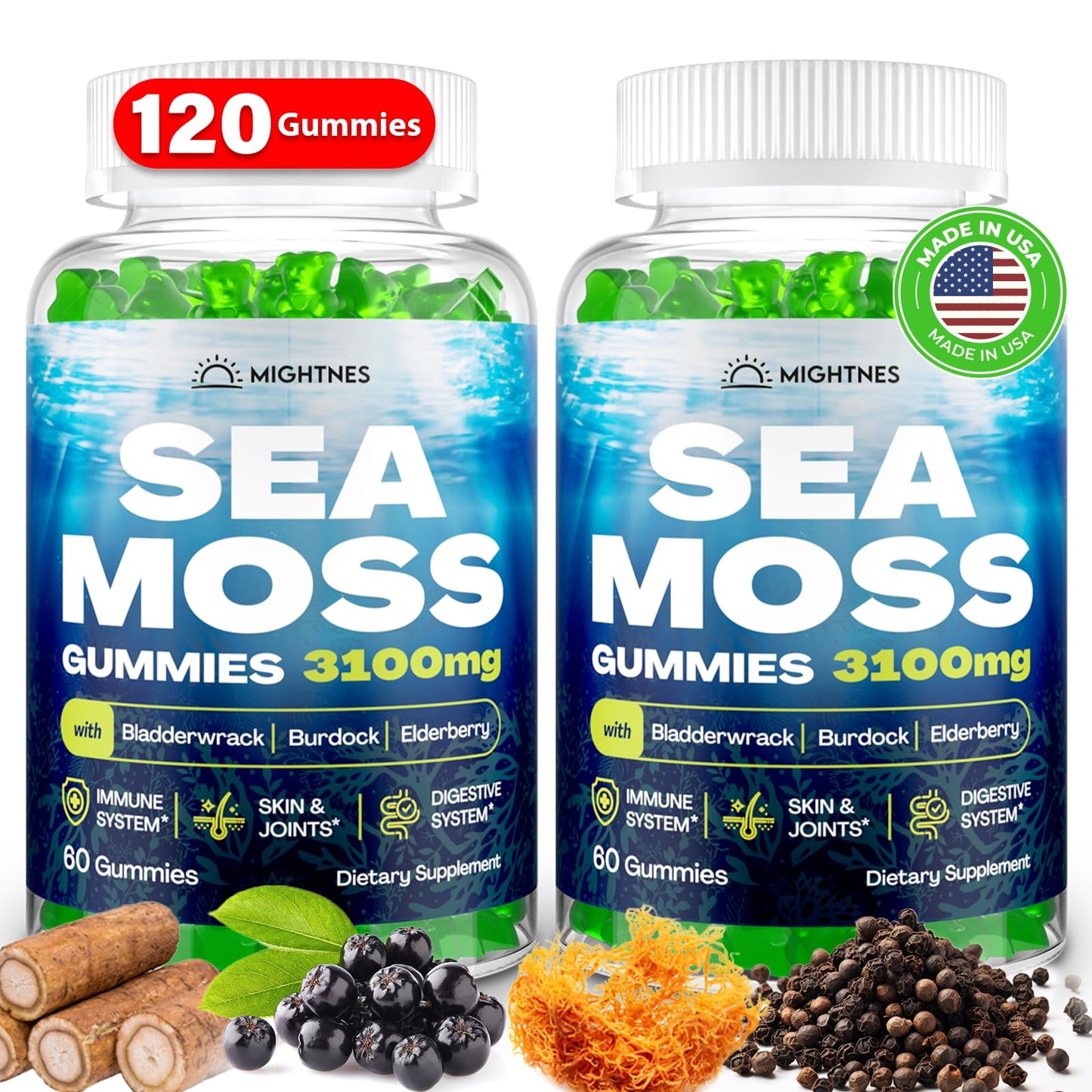 Sea Moss Gummies 3100mg Irish Seamoss – Detox, Immune, Skin – 120ct