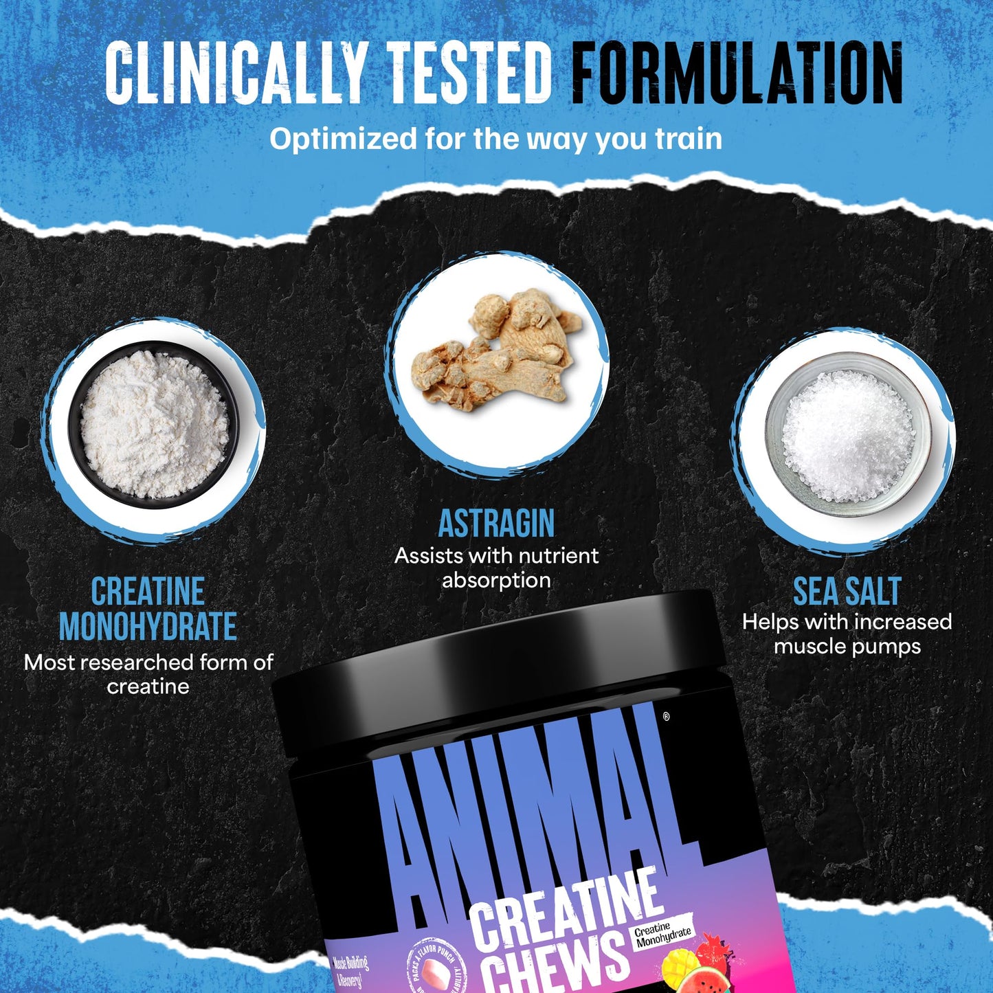 Animal Creatine Chews – 5g Creatine Monohydrate, AstraGin, Fruit Punch
