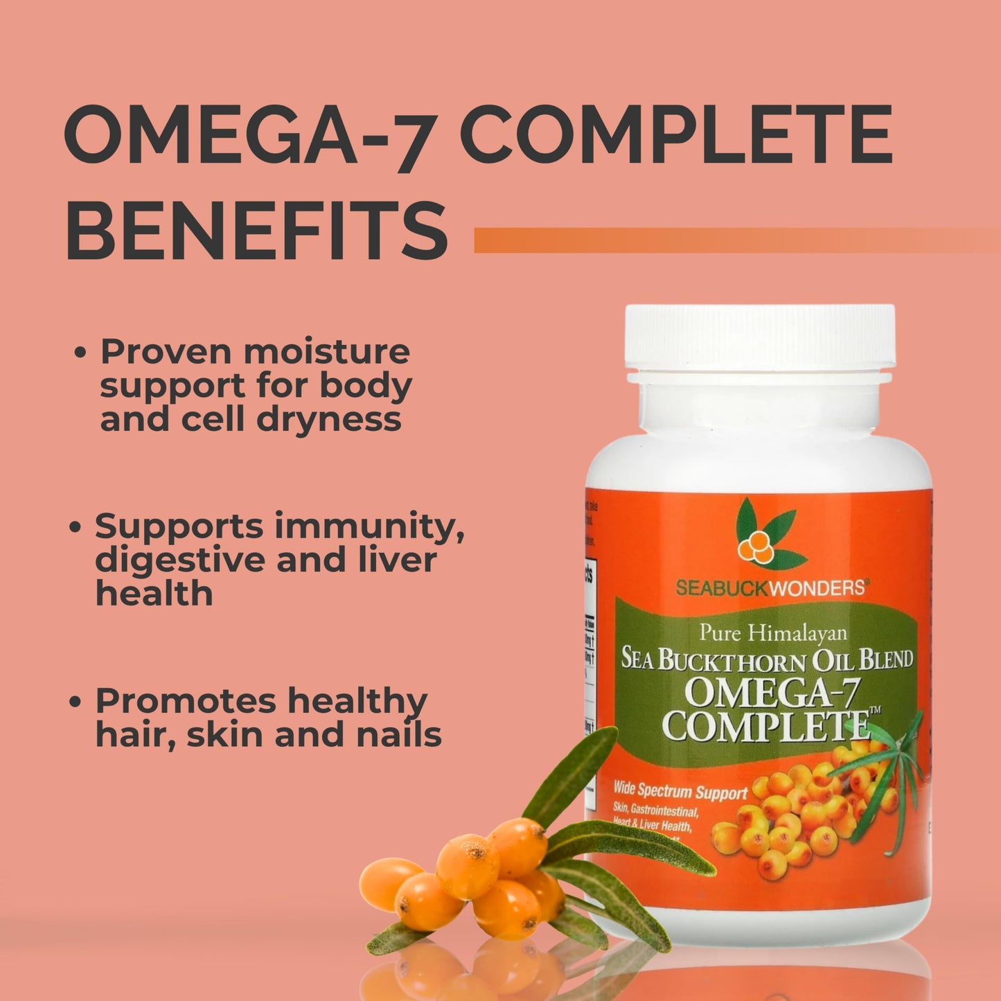 SeabuckWonders Organic Sea Buckthorn Oil Softgels – Omega-7, 120 Count, 1000mg