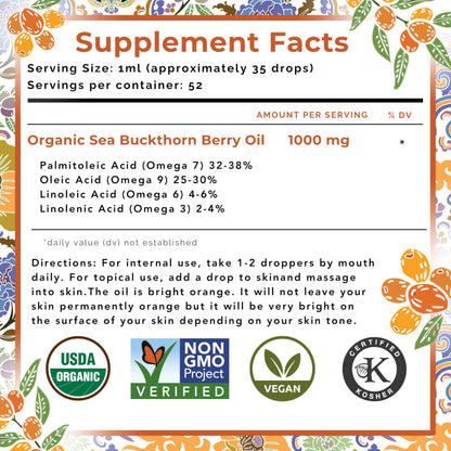 SeabuckWonders Sea Buckthorn Berry Oil – 100% Organic, 1.76 fl oz