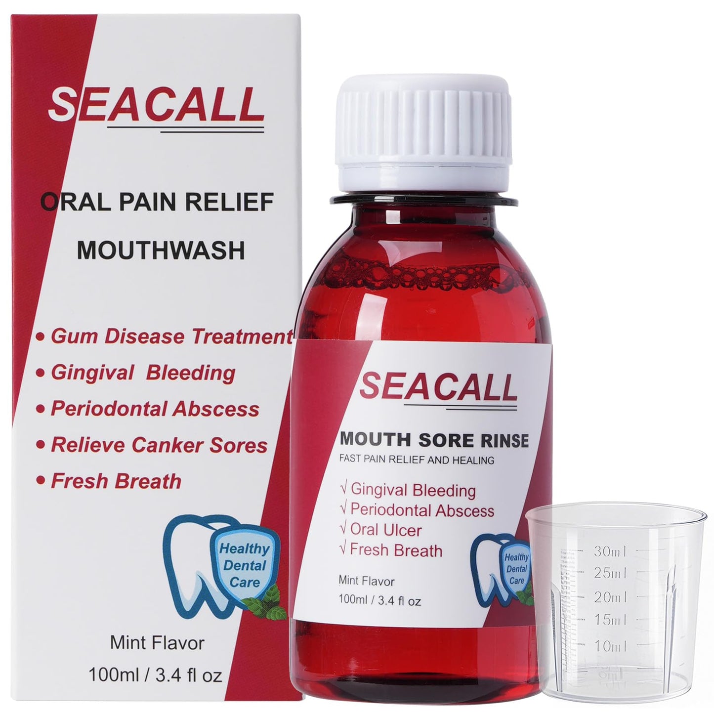 SEACALL Oral Rinse Mouthwash – Fresh Mint 100ml | Soothes Canker Sores & Bleeding Gums