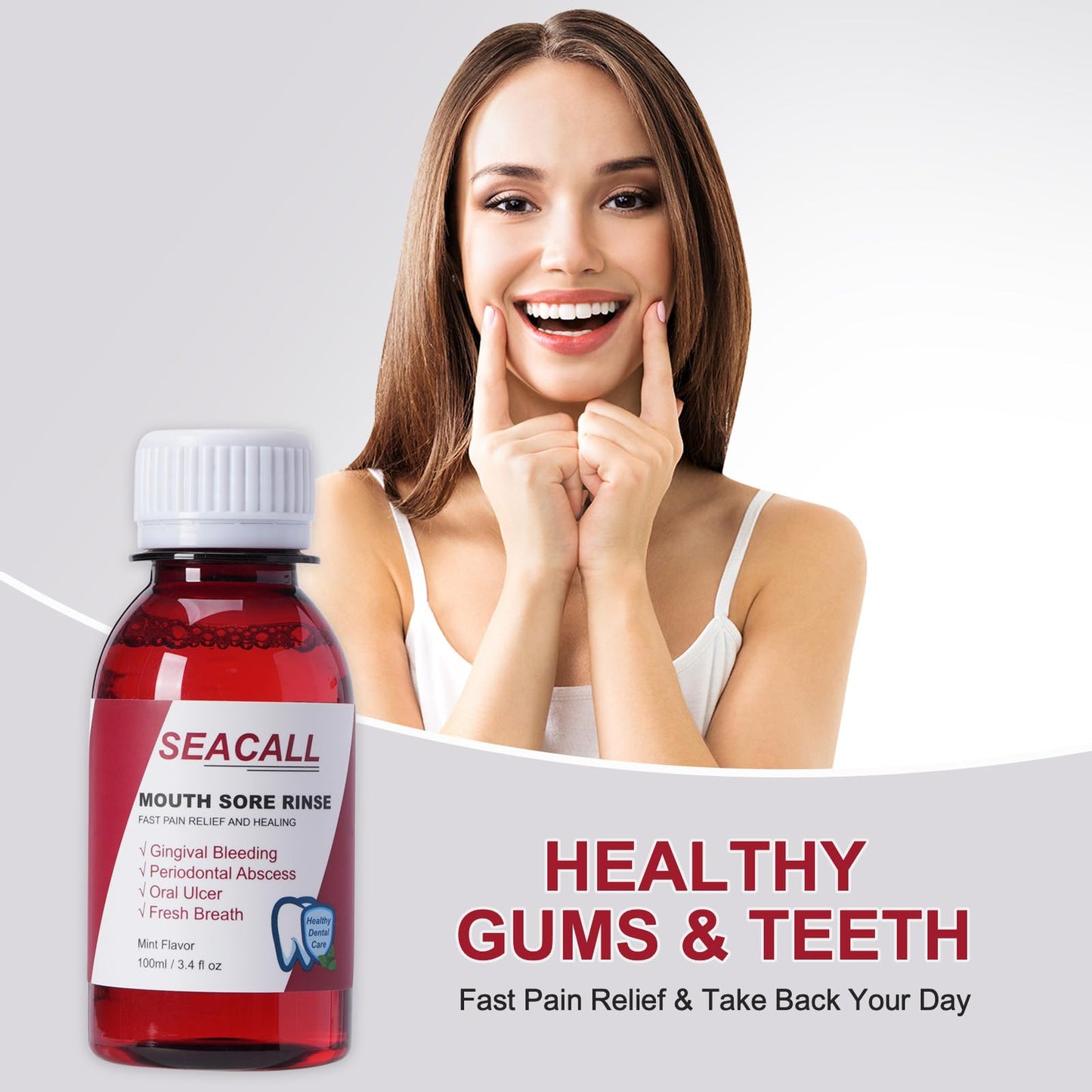 SEACALL Oral Rinse Mouthwash – Fresh Mint 100ml | Soothes Canker Sores & Bleeding Gums