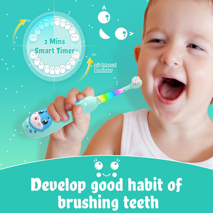 SEAGO Kids Electric Toothbrushes – Rechargeable Toddler Toothbrush (2-6), Magnetic Charging, LED Light, 8 Heads, Blue