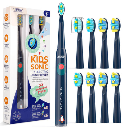 SEAGO Kids Electric Toothbrush SG2303 Navy – 8 Brush Heads, 5 Modes, 2-Minute Timer