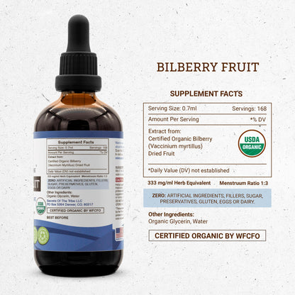 Secrets of the Tribe Bilberry Fruit Alcohol-Free Liquid Extract – USDA Organic Bilberry (Vaccinium Myrtillus) Dried Fruit Tincture Supplement (4 FL OZ)