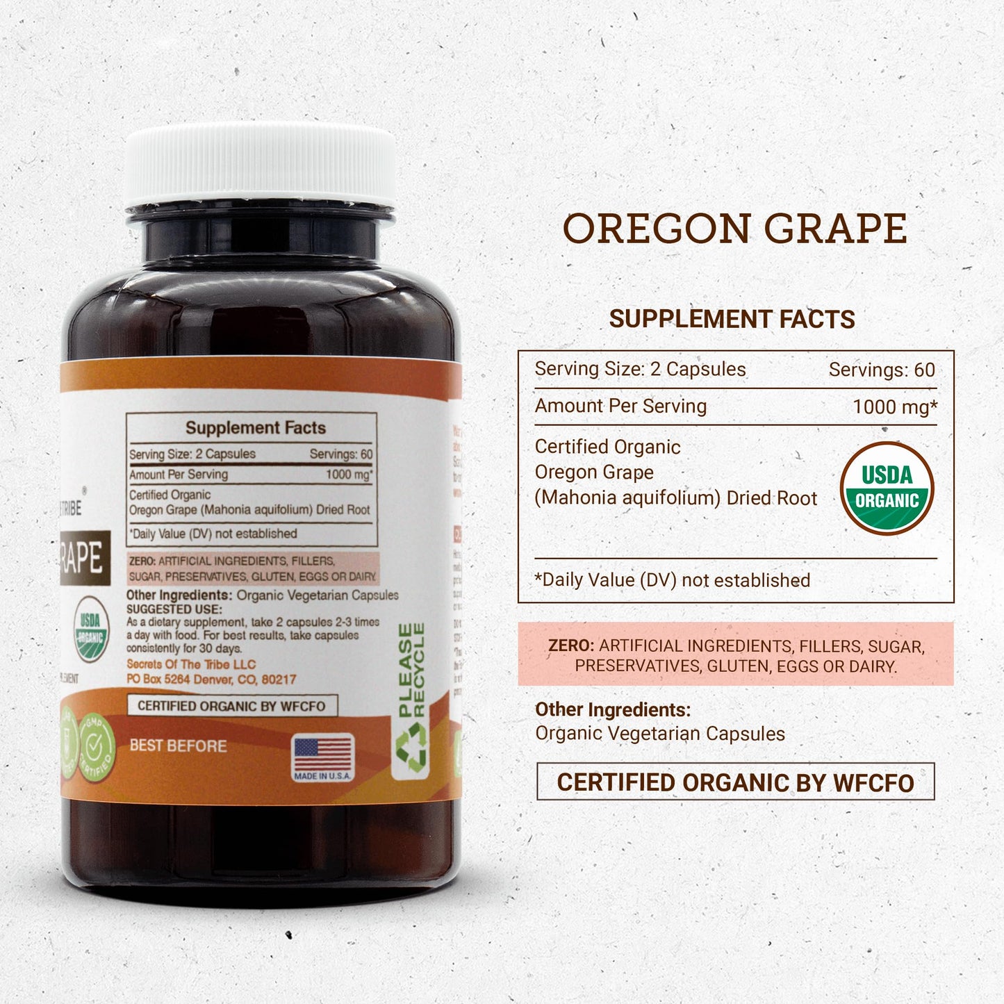 Secrets of the Tribe Oregon Grape Capsules – USDA Organic (120 Count)