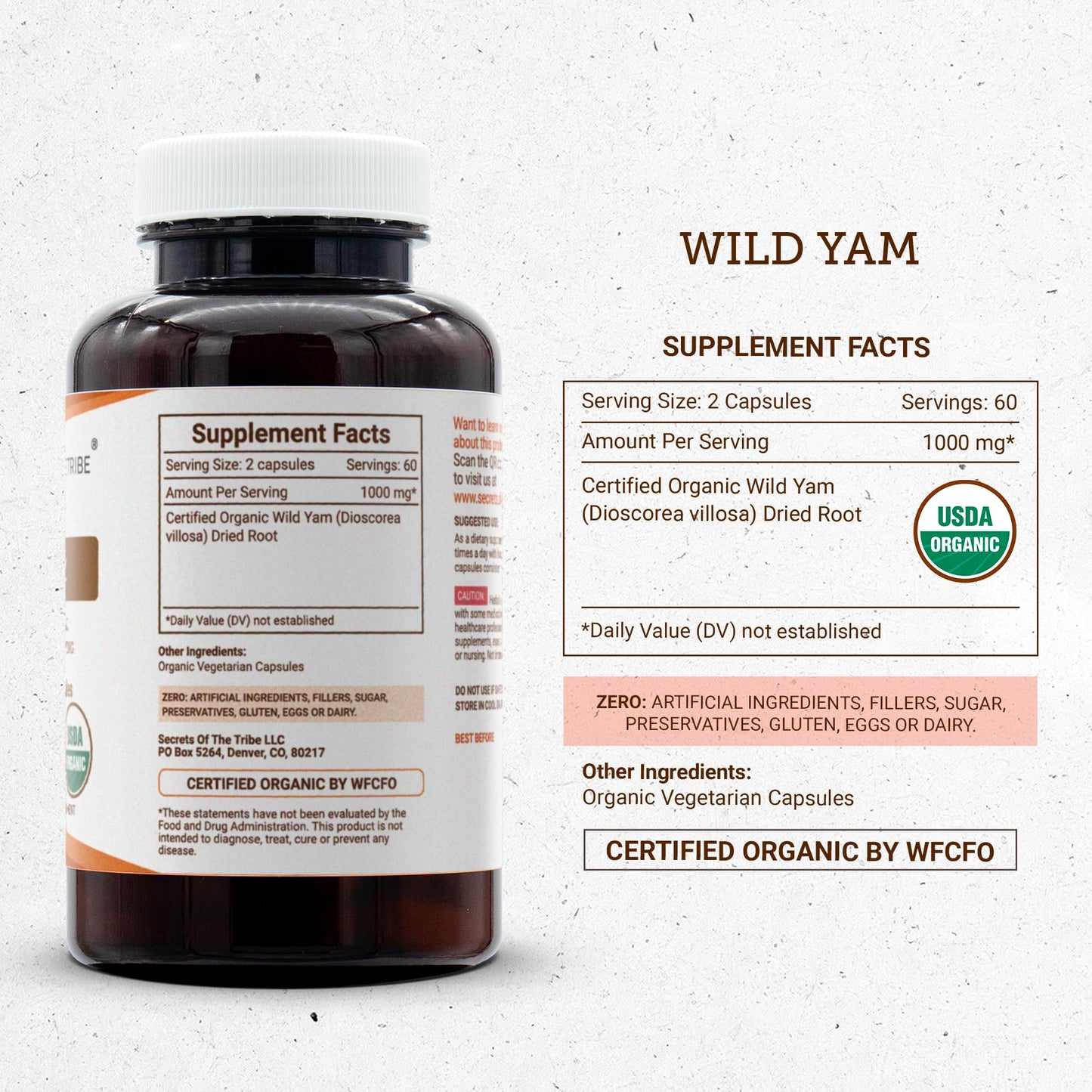 Secrets of the Tribe Wild Yam - USDA Organic 120 Capsules | Vegetarian Capsule