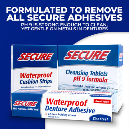Secure Denture Adhesive Strips – Zinc-Free, Waterproof, All-Day Hold (120 Strips, 8 Pack)