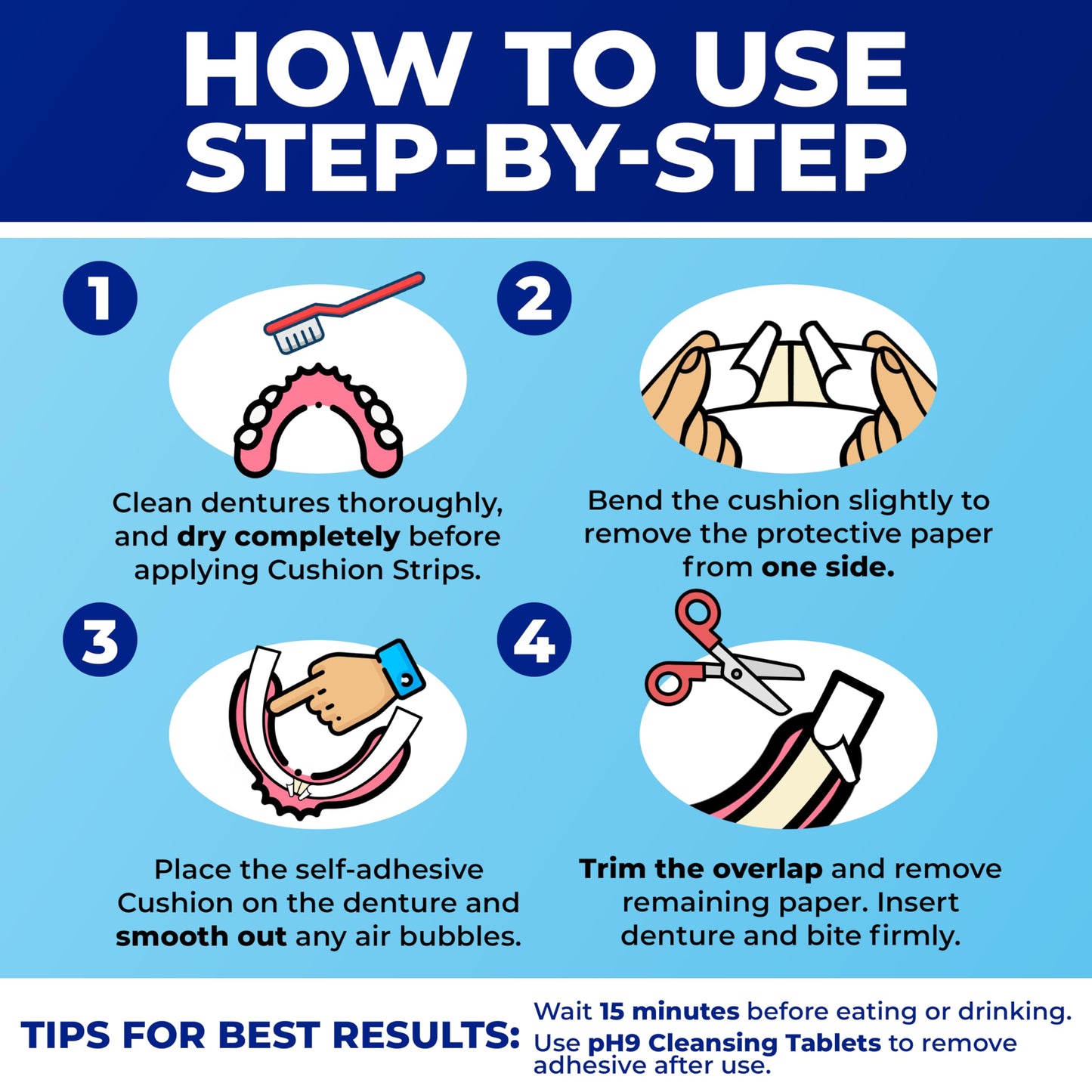 Secure Denture Adhesive Strips – Zinc Free, Waterproof – All-Day Hold (75 Strips)