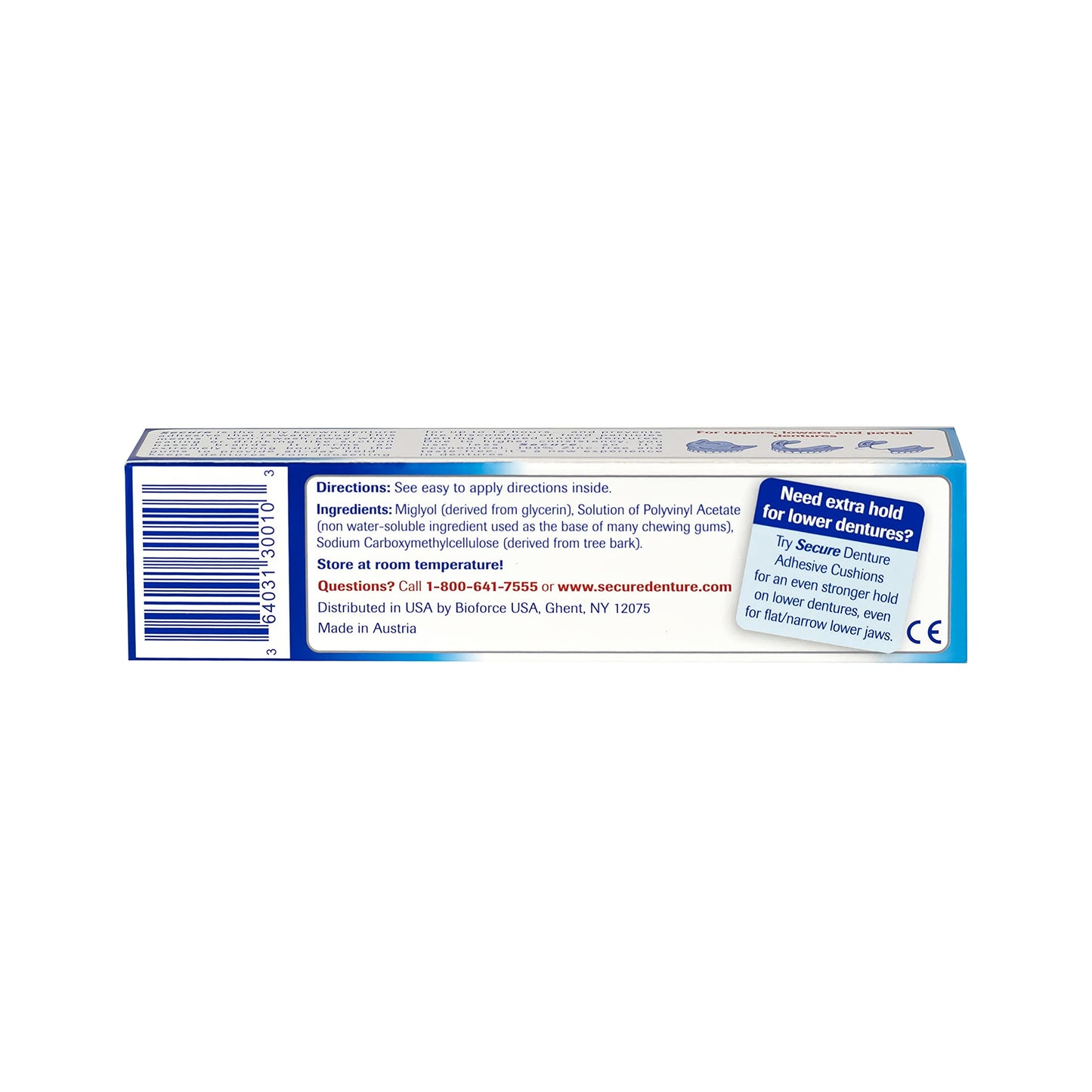 Secure Waterproof Denture Adhesive – Zinc Free, Extra Strong Hold (1.4 oz x 2)
